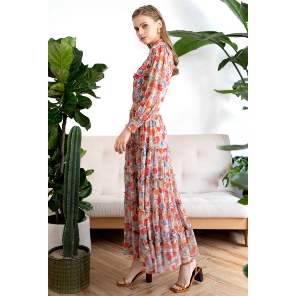 Chicwish Floral Button Front Maxi Dress – Size Small Wild Bloom